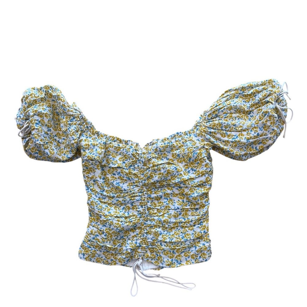 Skylar + Madison Yellow Floral Off Shoulder Puff Sleeve Crop Top